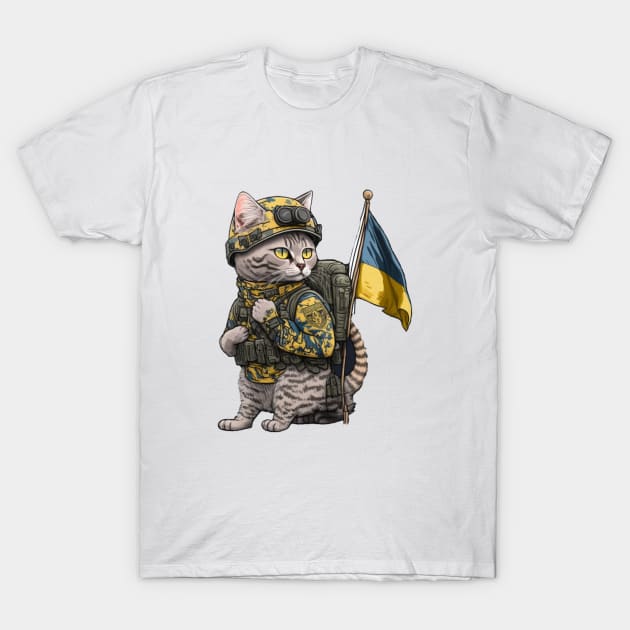 Cat Ukrainian Soldier T-Shirt by Designchek⭐⭐⭐⭐⭐